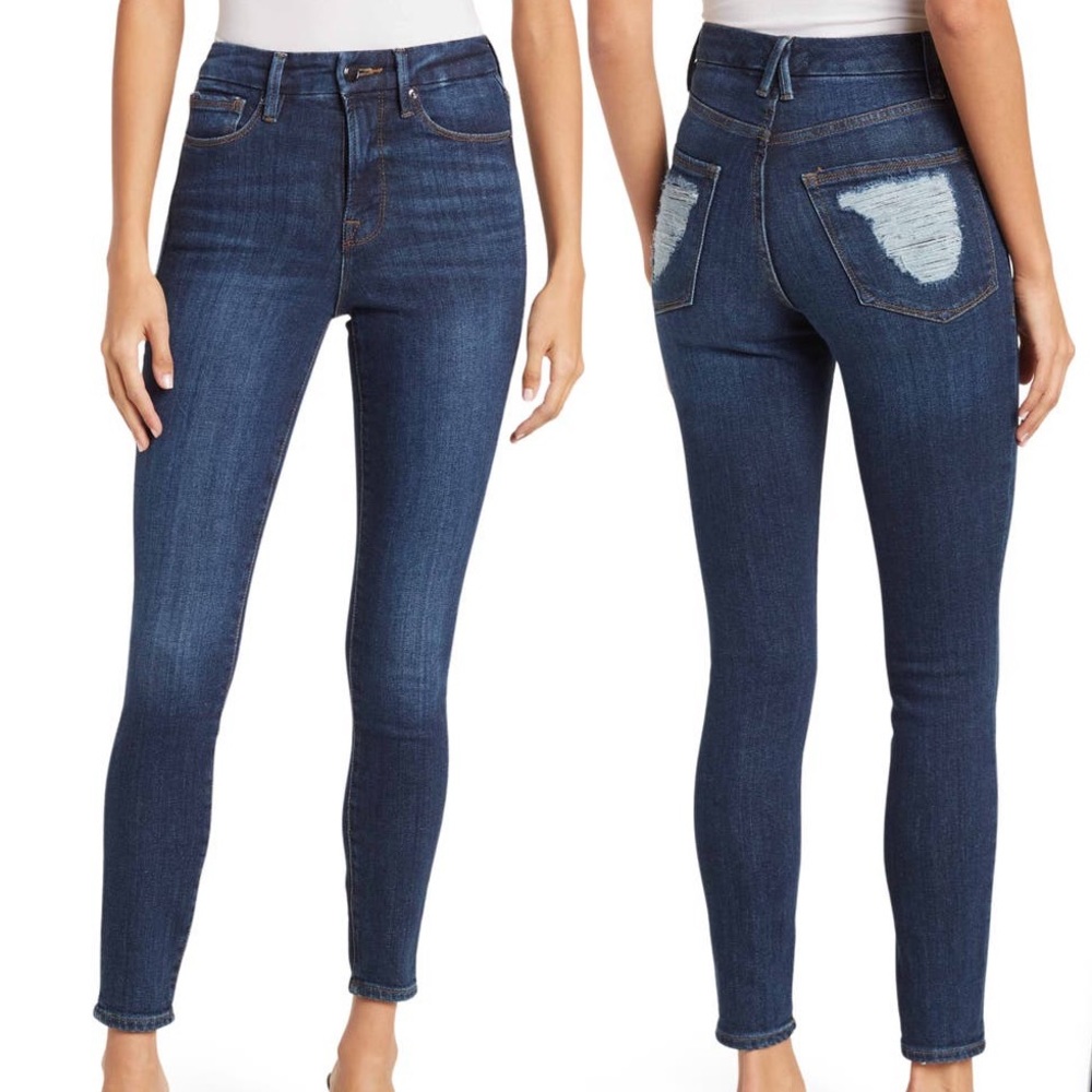 Good American Good Waist Chewed Back Pockets Jeans Indigo203 Size 6/28 NWT